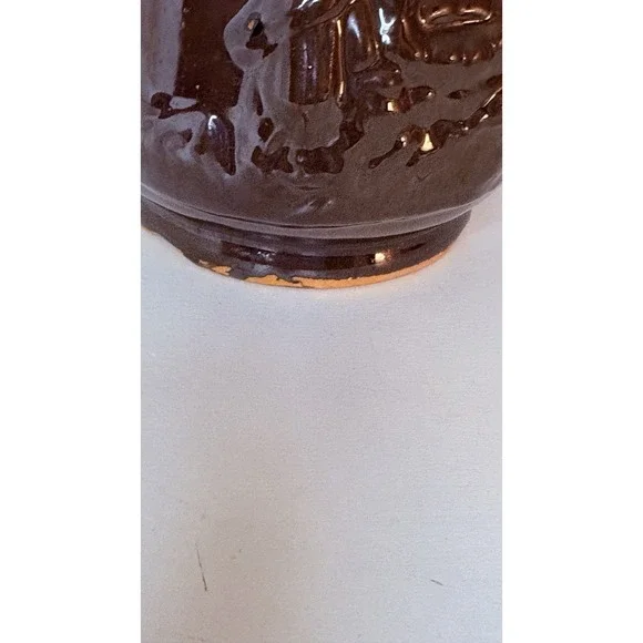 Rockingham Teapot-Rebecca at the Well Relief Raised Clay Brown Glaze Antique 7" - Picture 9 of 16